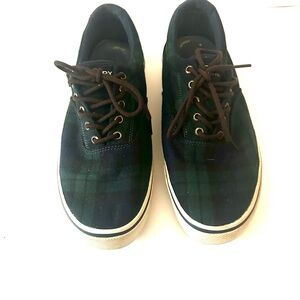 SPERRY Halyard Sneaker Men's 11 Blue Green CVO Plaid STS21339 Canvas Shoes